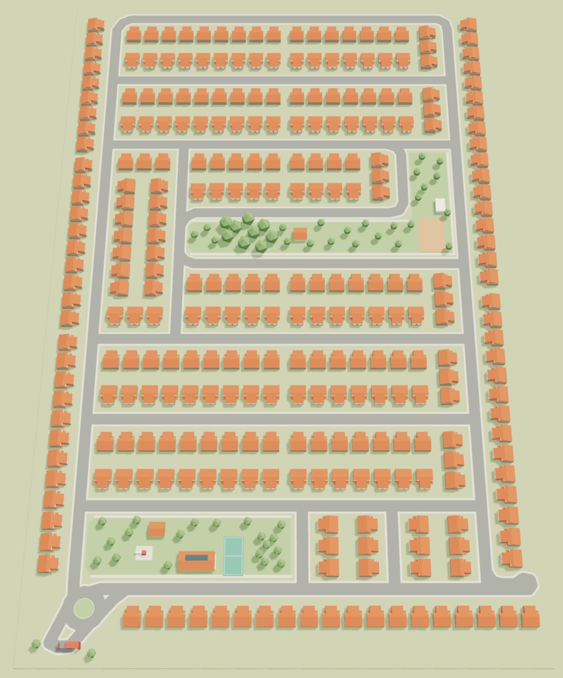 Mapa ilustrado do condomínio com as 602 casas